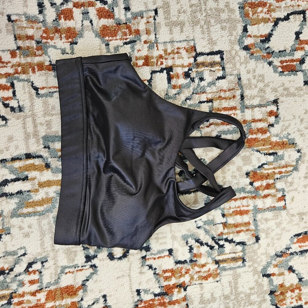 Savvi workout top sports bra size small black faux leather